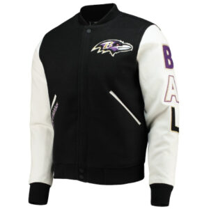 Men’s Baltimore Ravens NFL Team Logo Black And White Wool Varsity Jacket.