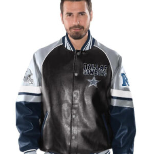 NFL Dallas Cowboys Black/Grey Leather Jacket