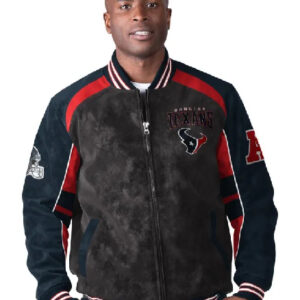 Men's Houston Texans NFL Team Suede Leather Varsity Jacket.