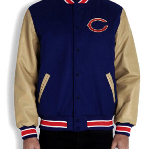 Chicago Bears Navy Blue and Off White Letterman Jacket