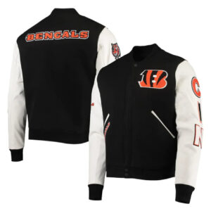 Cincinnati Bengals Logo Black and White Varsity Jacket