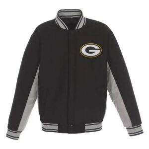 Green Bay Packers Black and Gray Wool Varsity Jacket