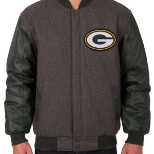 Green Bay Packers Charcoal and Green Wool Varsity Jacket