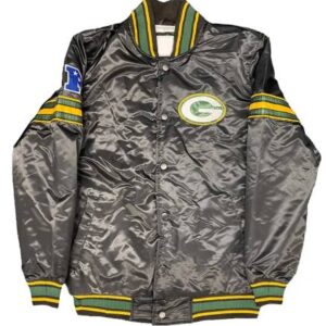 Green Bay Packers Pick And Roll Black Satin Jacket