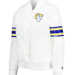 LA Rams Line Up White Varsity Satin Jacket