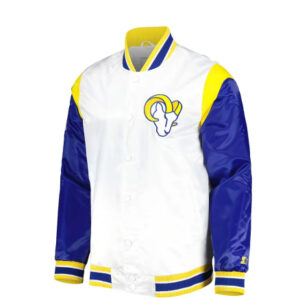 LA Rams Throwback Warm Up Pitch White Varsity Satin Jacket