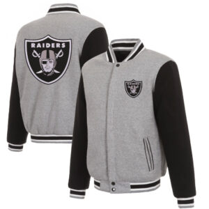 NFL Las Vegas Raiders JH Design Reversible Gray/Black Varsity Jacket