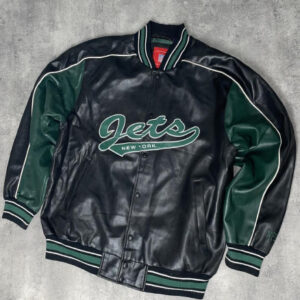 NFL New York Jets Vintage Black And Green Leather Jacket