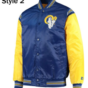 NFL Team Varsity Los Angeles Rams Satin Yellow and Blue Jacket