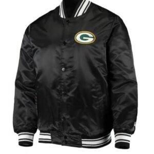 Starter Green Bay Packers Satin Bomber Black Jacket