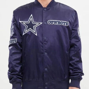 Dallas Cowboys Chest Hit Logo Navy Satin Jacket