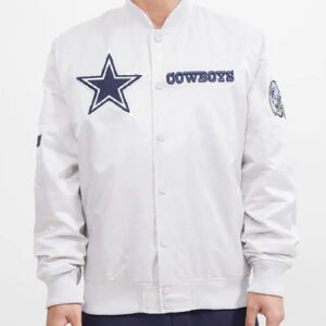 Dallas Cowboys Chest Hit Logo White Satin Jacket