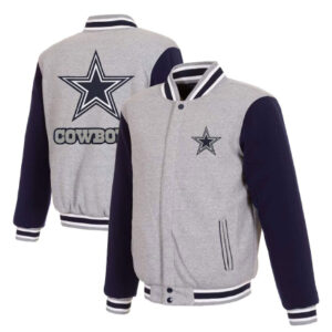 NFL Team Dallas Cowboys Gray and Navy Wool Varsity Jacket.