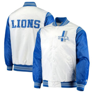 Detroit Lions Historic Logo Renegade White and Blue Varsity Jacket