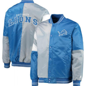 Detroit Lions Starter Leader Blue and Gray Varsity Jacket