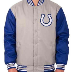 Indianapolis Colts Poly Twill Gray And Royal Blue Varsity Jacket