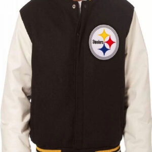 NFL Pittsburgh Steelers White and Black Varsity Jacket
