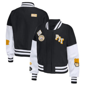 Pittsburgh Steelers Erin Andrews Black and White Varsity Jacket