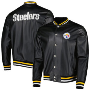 Pittsburgh Steelers The Wild Collective Metallic Black Bomber Jacket