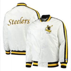 Pittsburgh Steelers Throwback D-Line White Varsity Jacket