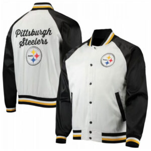 Pittsburgh Steelers White and Black Raglan Varsity Jacket