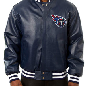 Tennessee Titans Navy Blue Leather Varsity Jacket