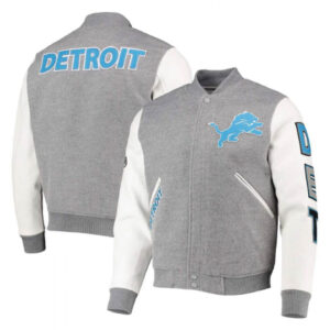 Detroit Lions Heathered White and Silver Varsity Jacket