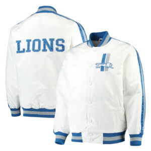 Detroit Lions Starter Throwback D-Line White Varsity Jacket