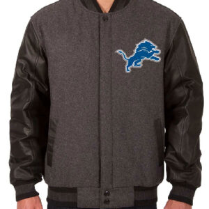 Detroit Lions With Embroidered Black and Charcoal Varsity Jacket