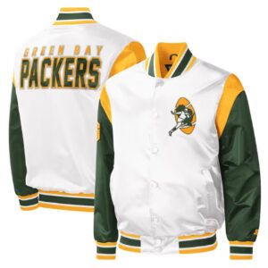 Green Bay Packers Throwback Warm Up Pitch White Varsity Jacket