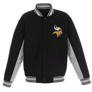 Minnesota Vikings Black and Gray Varsity Jacket