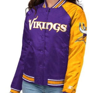 Score a touchdown with the Minnesota Vikings End Zone Purple and Yellow Varsity Jacket. Show your team spirit in style with this iconic design.