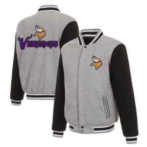 Minnesota Vikings Gray And Black Varsity Jacket