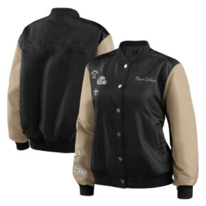 New Orleans Saints Erin Andrews Black and Beige Bomber Jacket