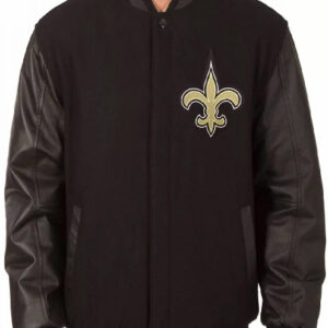 New Orleans Saints Embroidered Logos Black Varsity Jacket