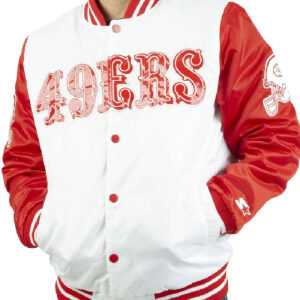 San Francisco 49ers Helmet Red and White Varsity Jacket